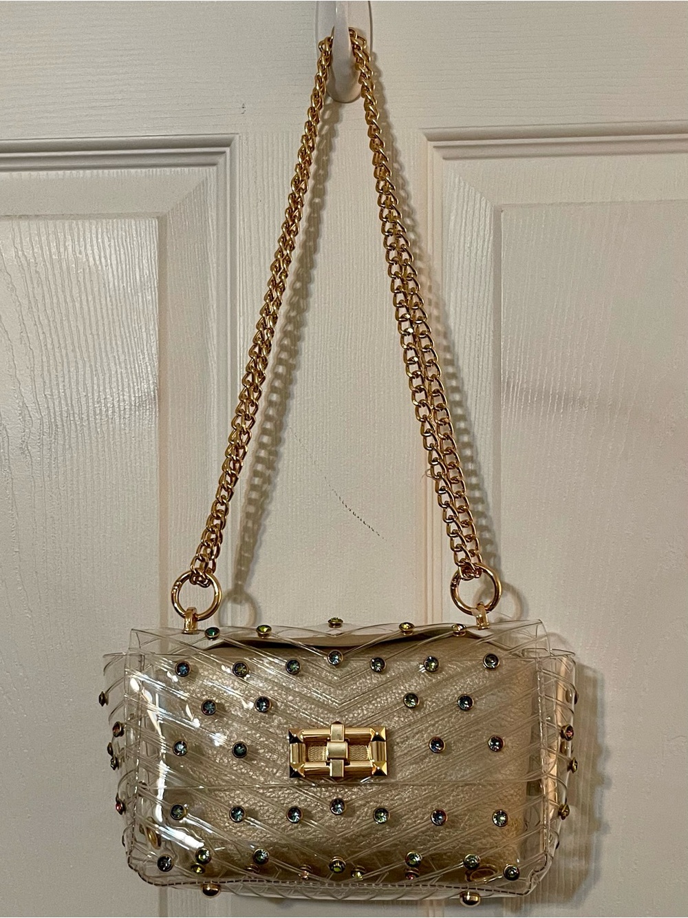 NWT CATO Clear Jelly Shoulder Bag with Gold Hardware and Iridescent Studs - Picture 6 of 11